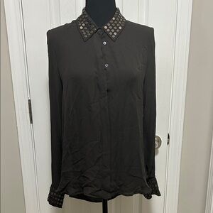 Haute Hippie | Black Studded Collar - shoulder & sleeve Blouse | open back